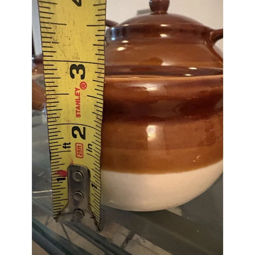 VTG Brown Drip Glaze Ceramic Soup Tureen Ladle Lid Bowls Ramekins Set Made China